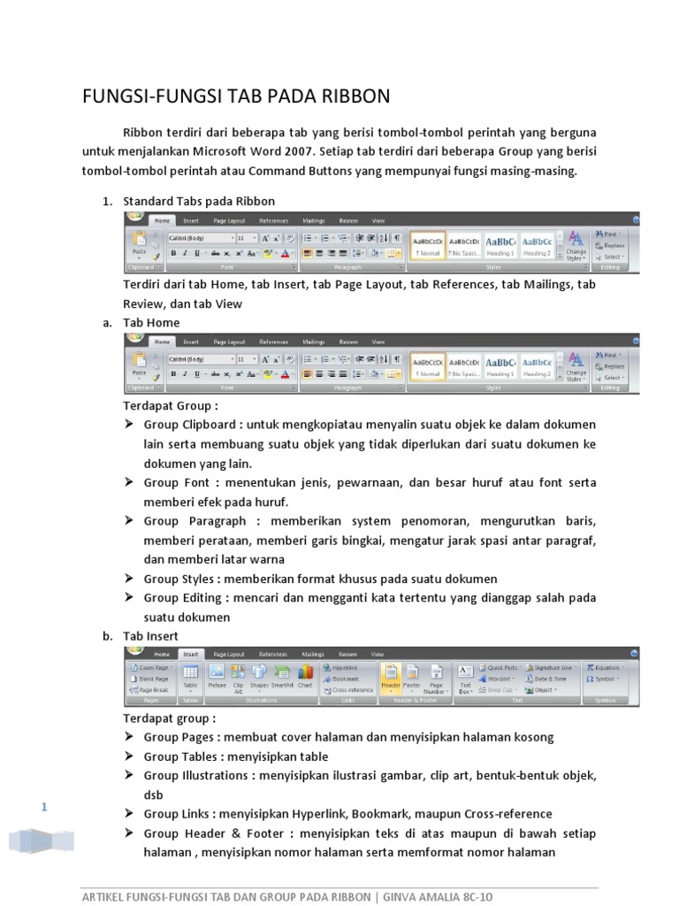 Artikel Fungsi Tab Pada RibbonMS. Word 2007