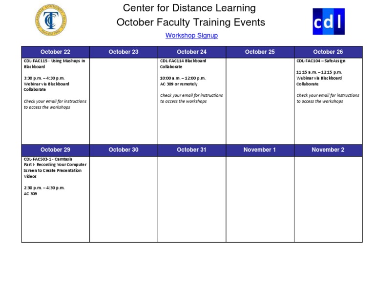October Faculty Training Workshops | PDF