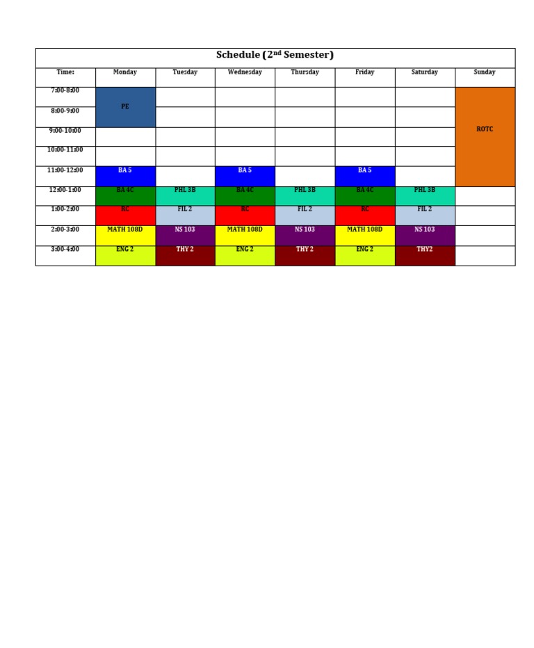 2nd Semester Class Schedule | PDF