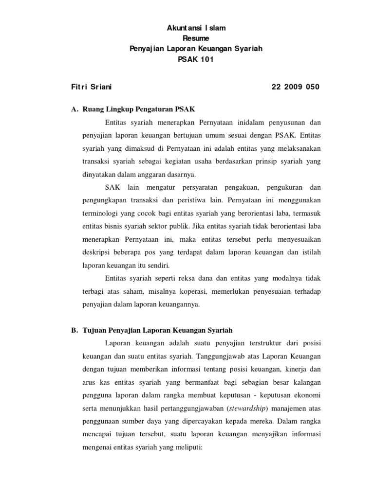 Resume Laporan keuangan syariah PSAK 101