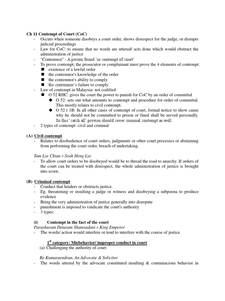 Ch 11 Contempt Of Court Contempt Of Court Judge