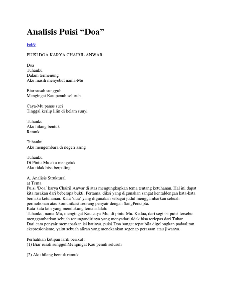 Makna Dari Puisi Doa Karya Chairil Anwar Home Student Books