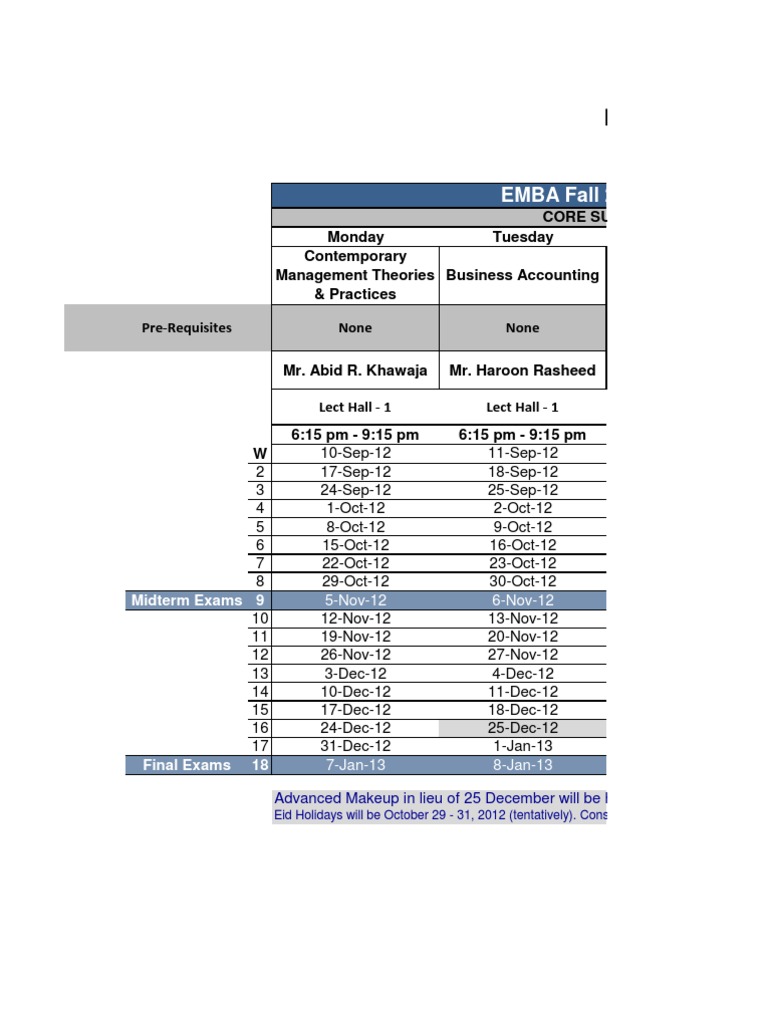 Emba Class Schedule - Fall 2012 | PDF | Accountability | Leadership