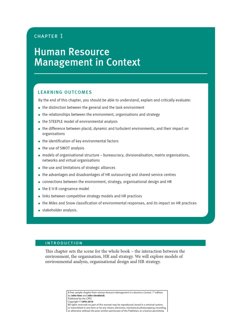 Human Resource Management in Context: Learning Outcomes | PDF | South ...