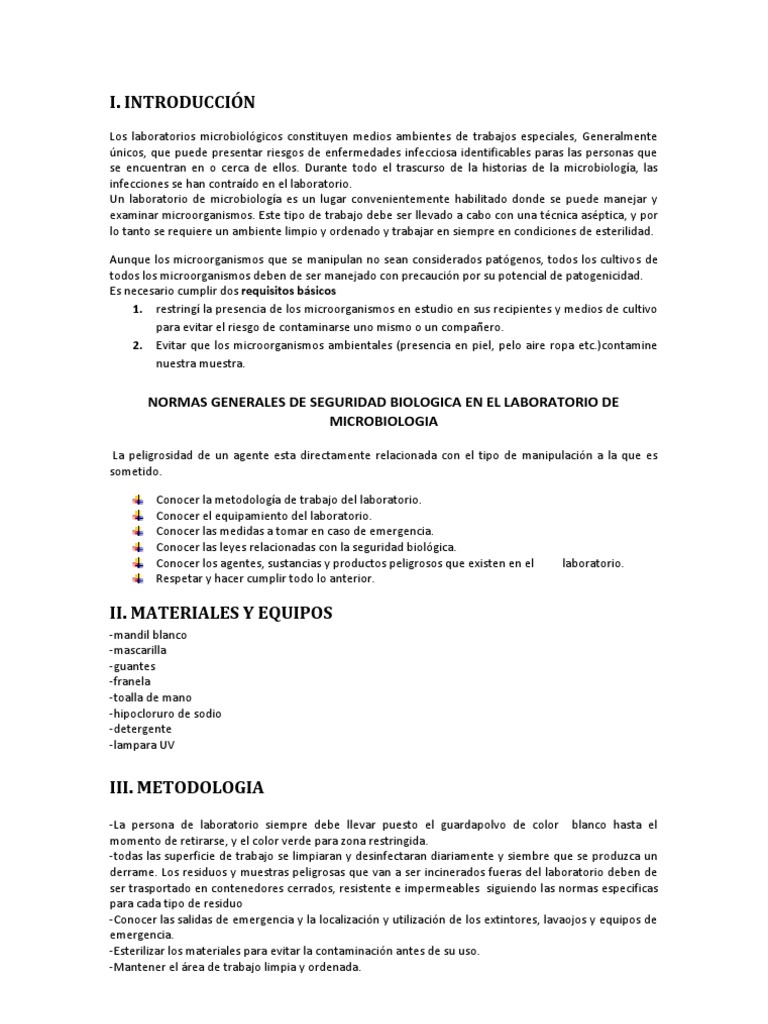Práctica 01 Bioseguridad en El Laboratorio de Microbiología | PDF ...