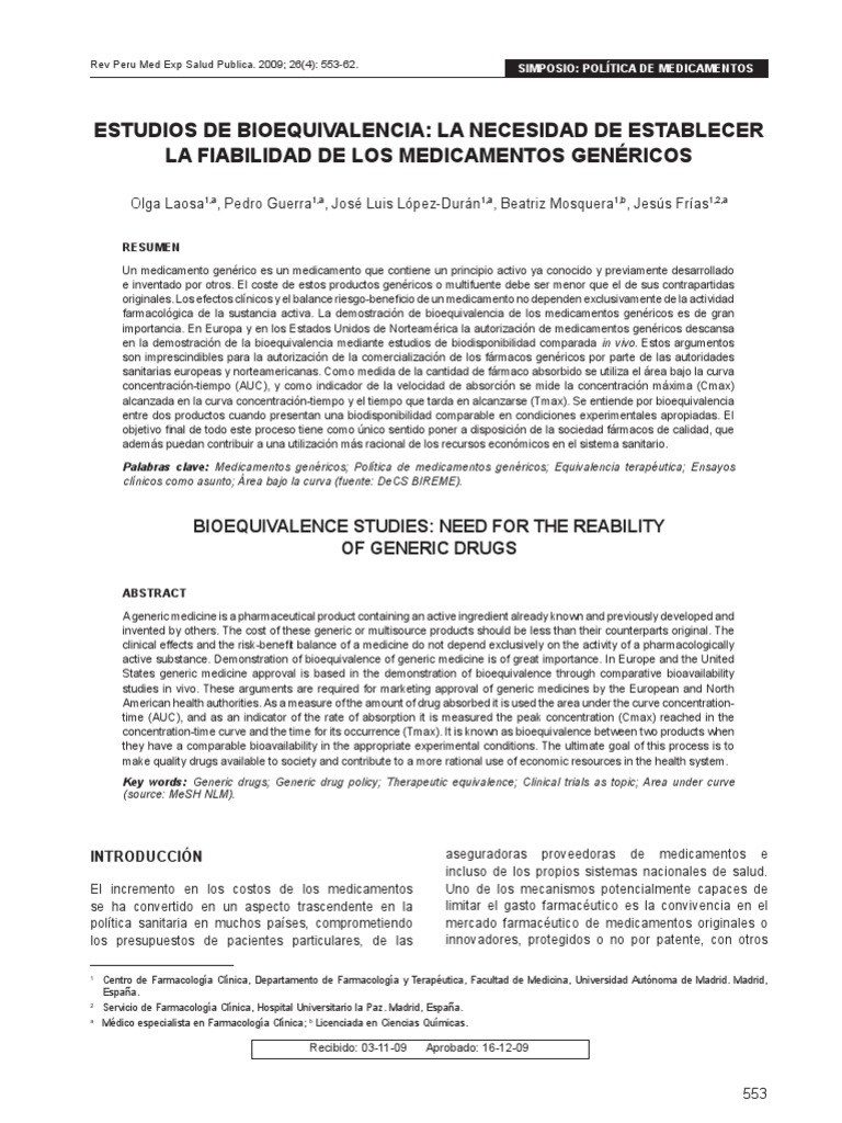 Estudios de Bioequivalencia: La Necesidad de Establecer La Fiabilidad ...
