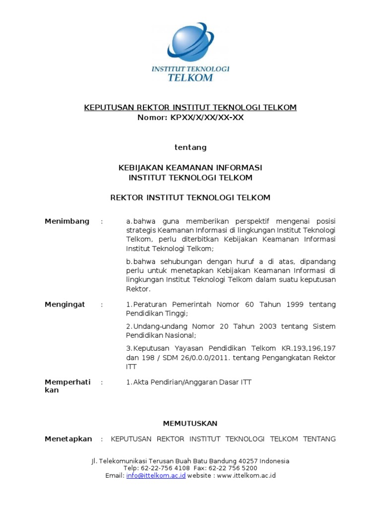 Kebijakan Keamanan Informasi IT Telkom | PDF | Bisnis | Komputer