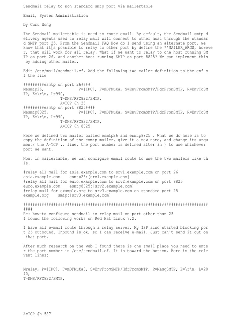Sendmail Change Relay Port PDF Email Online Services