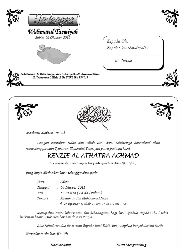Undangan Syukuran Walimatul Tasmiyah Aqiqah