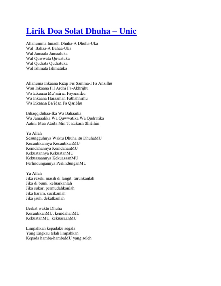 Lirik Doa Solat Dhuha Pdf