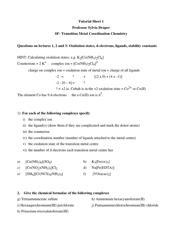 Coordination Compund Coordination Complex Ligand