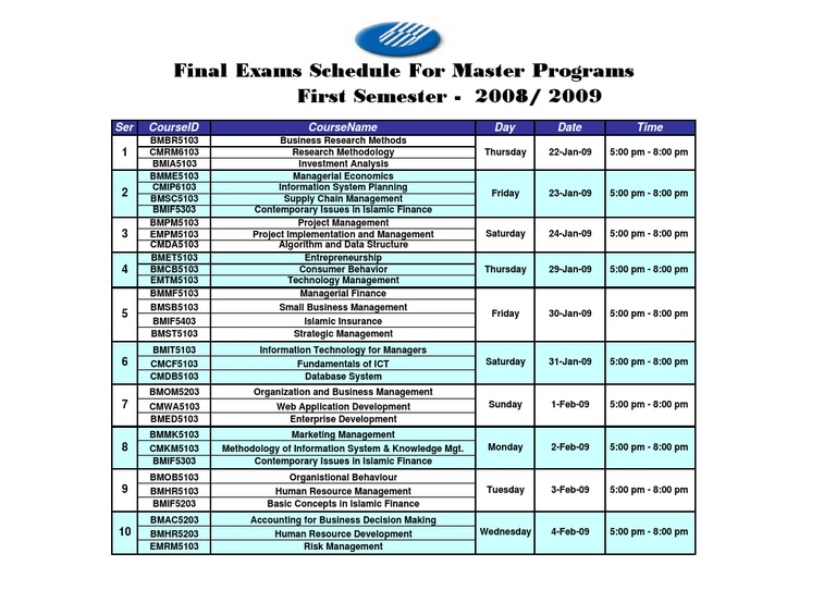 Master's Exam Schedule 2008/09 | PDF | Information System | Information ...