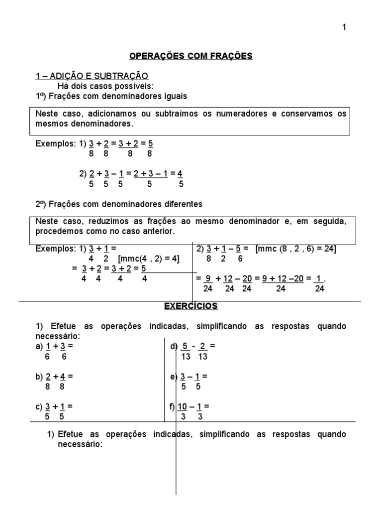 Exercicios Sobre Operações Com Frações | PDF