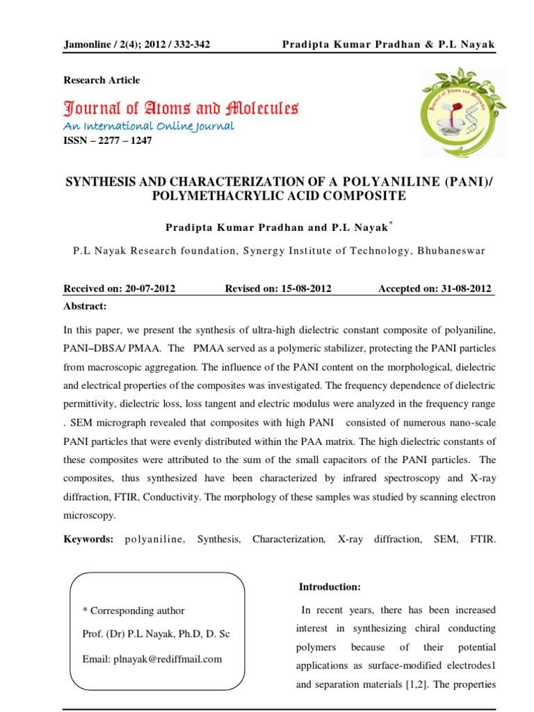 Synthesis and Characterization of A Polyaniline (Pani) Polymethacrylic ...