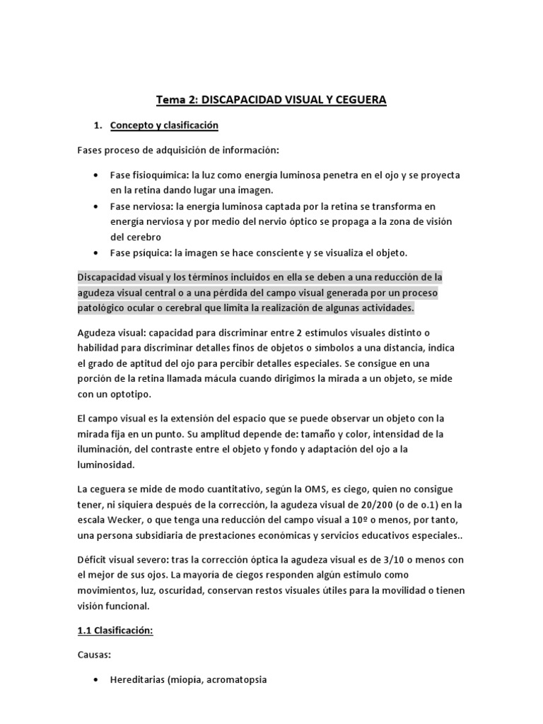 Tema 2 Discapacidad Visual y Ceguera | PDF | Ojo humano | Percepción visual
