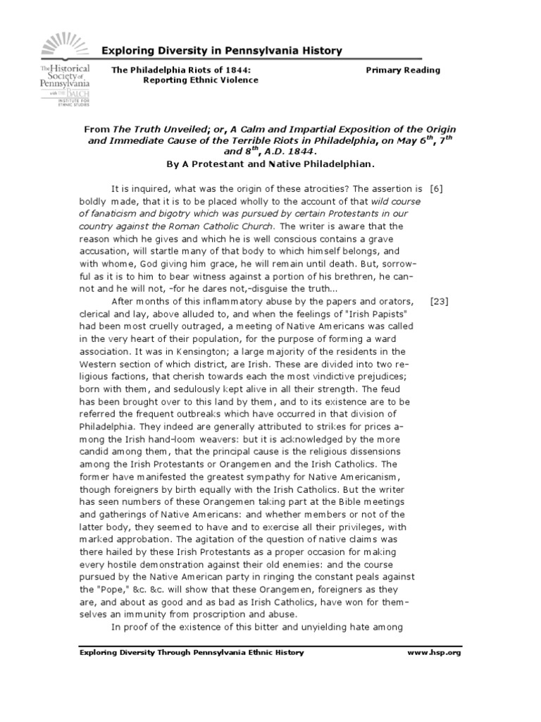 Philadelphia Riots of 1844 Explained | PDF | Protestantism | Catholic ...