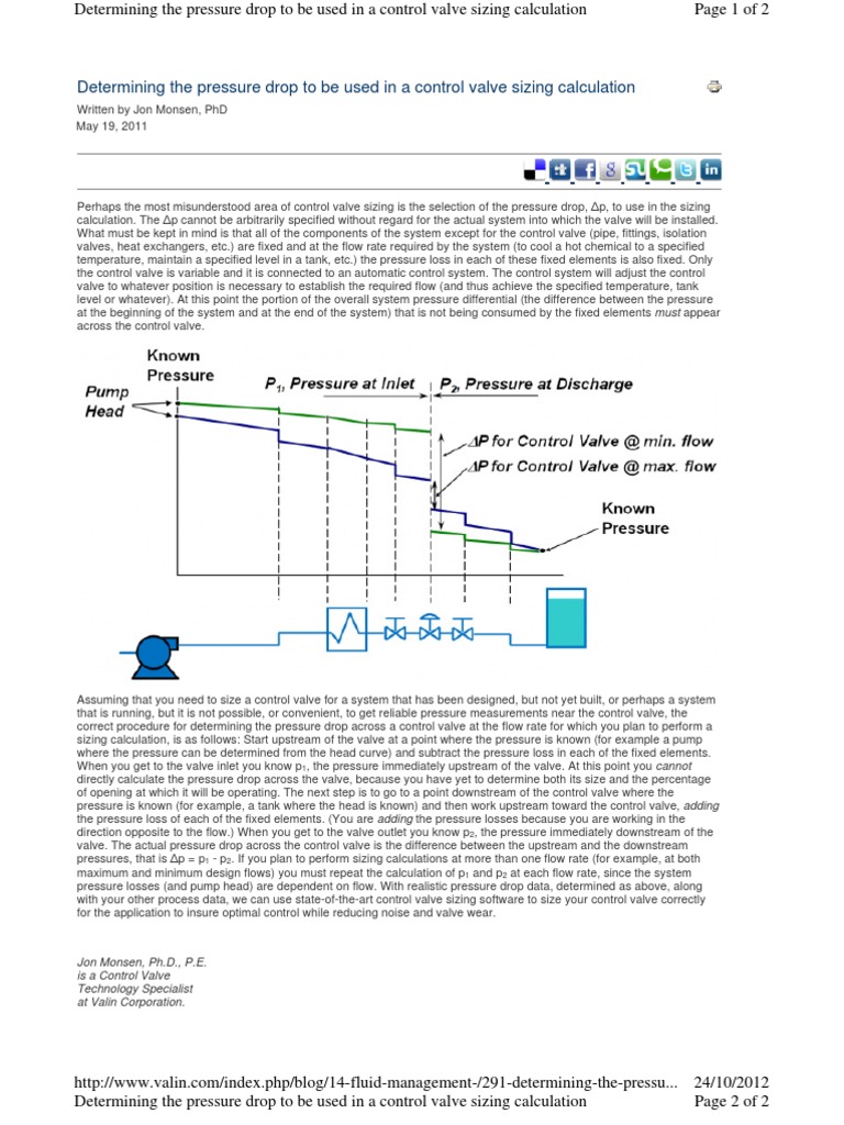 Determining the Pressure Drop to Be Used in a Control Valve Sizing