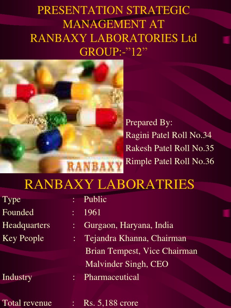 Presentation Strategic Management at Ranbaxy Laboratories LTD GROUP
