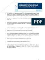 Sintesis Del Proyecto de Ley de Ordenamiento en Reparaciones Por Accidentes Del Trabajo