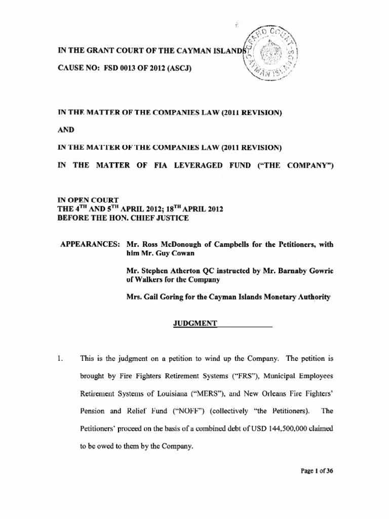 Cayman Judgment Stocks Warrant Finance