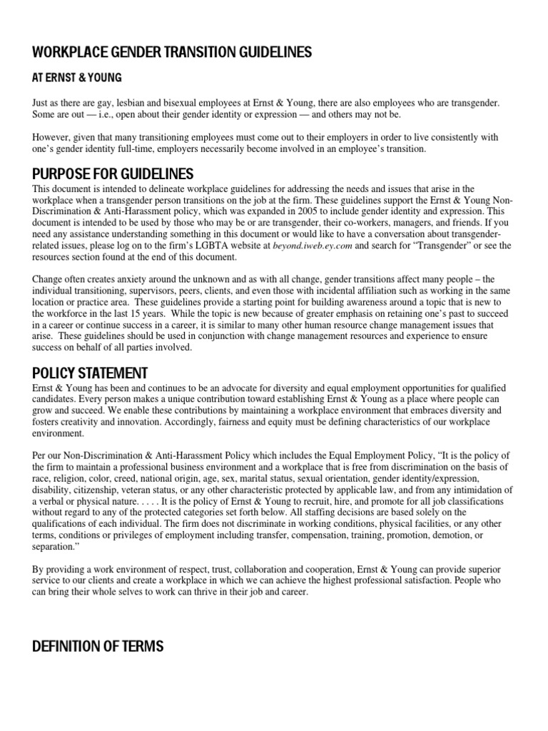 Gender Transition Model Employer Policy Guidelines PDF Gender