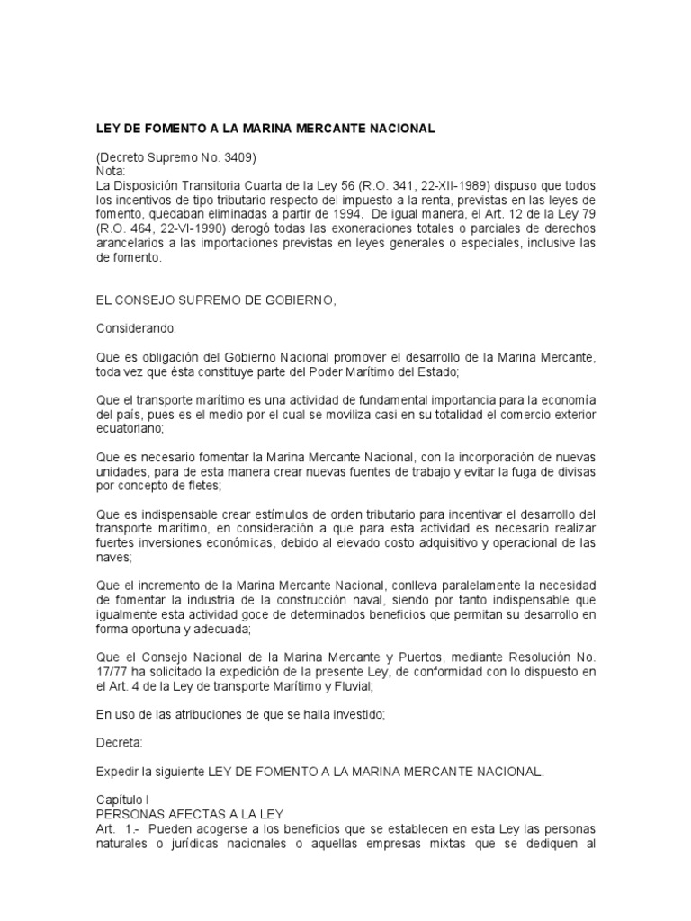 Ley de Fomento a la Marina Mercante | PDF | Impuestos | Regulación