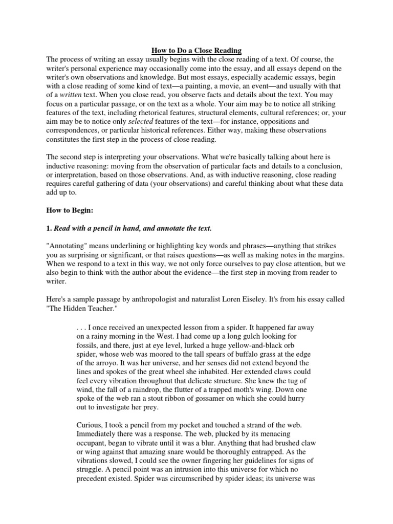 example of a close reading essay
