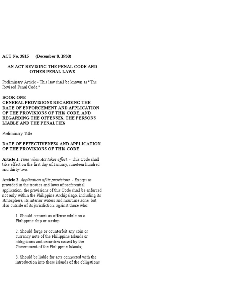 ACT No 3815 Revised Penal Code | PDF | Felony | Pardon