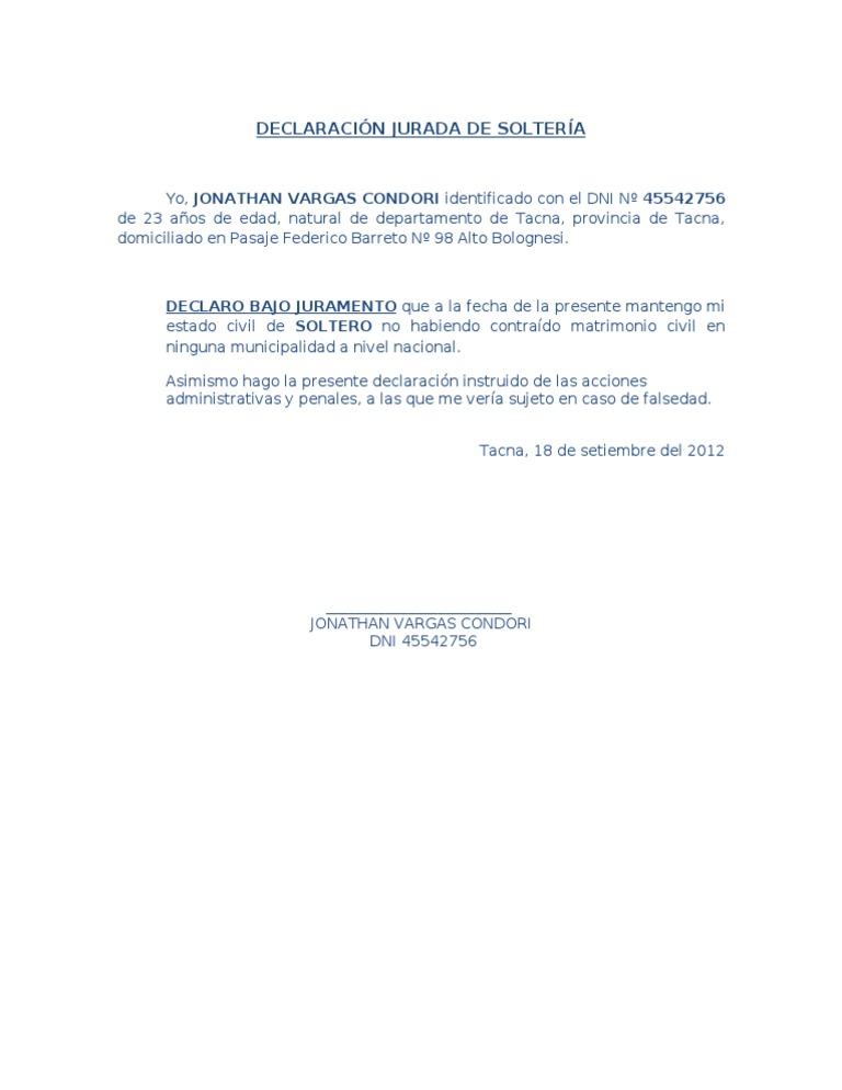 10 Declaracion Jurada Simple Solteria