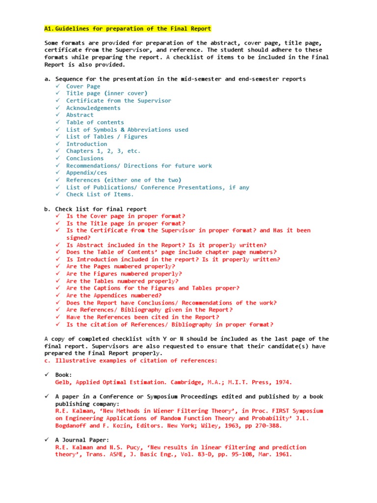 Guidelines For Preparation Of The Final Report Thesis Citation