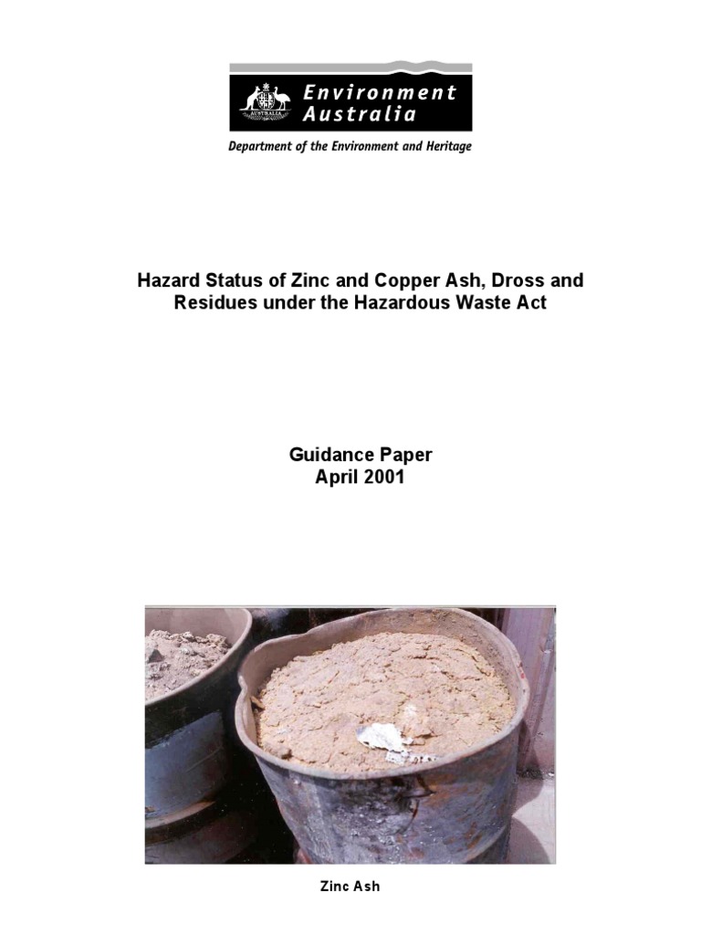 Hazar Status on Zinc and Copper Ash, Dross and Residues Under the