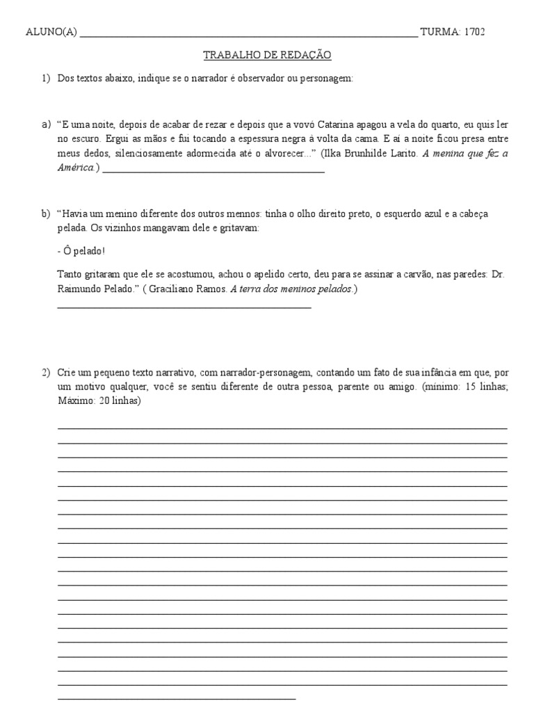 trabalho de redação 7 ano - 3 bimestre