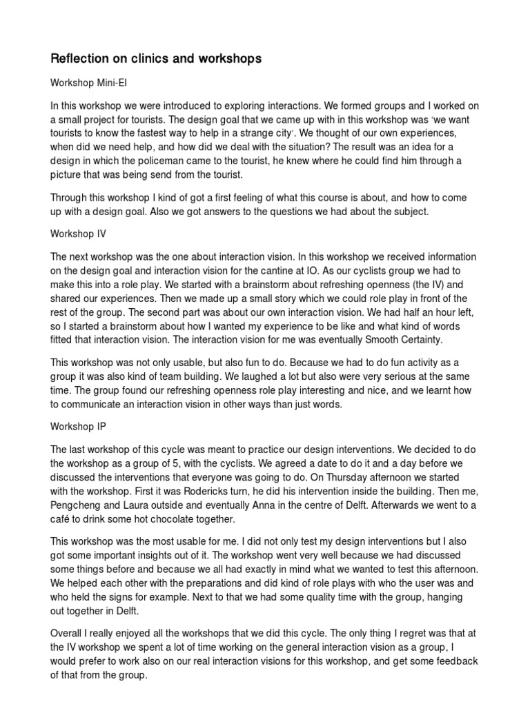 Reflection On Clinics & Workshops | PDF | Communication | Cognition