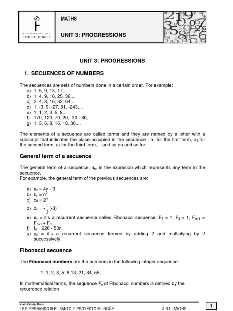 Unit 3.progressions | PDF | Series (Mathematics) | Sequence
