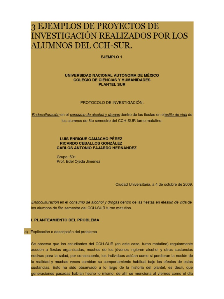 3 EJEMPLOS DE PROYECTOS DE INVESTIGACIÓN REALIZADOS POR