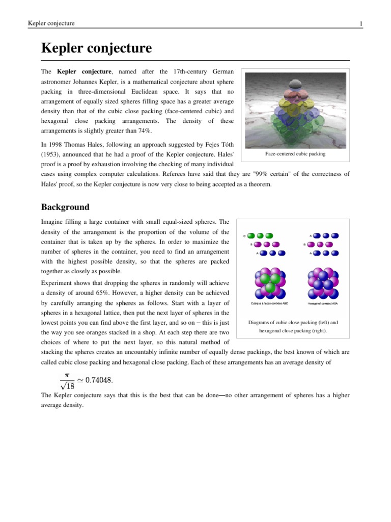 Kepler Conjecture: Sphere Packing Proof | PDF | Geometry | Discrete ...