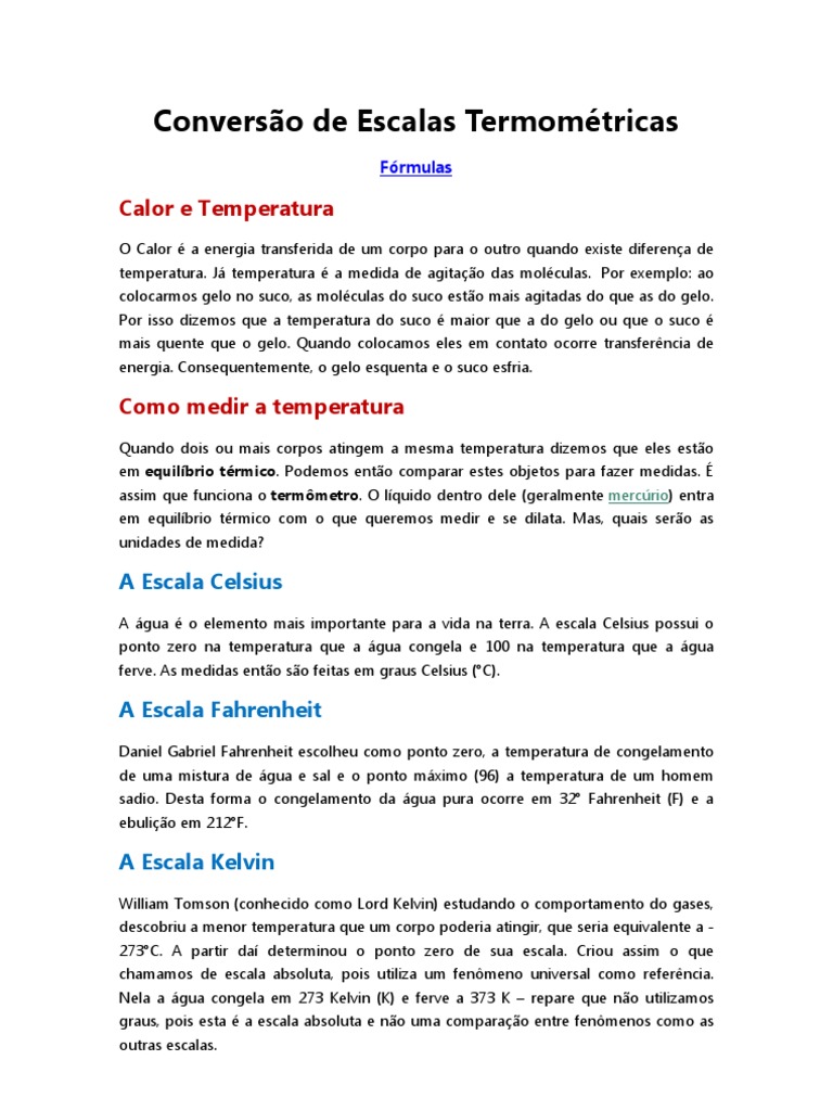 Lista De Exercícios De Conversão De Escalas Termométricas – PBSNB