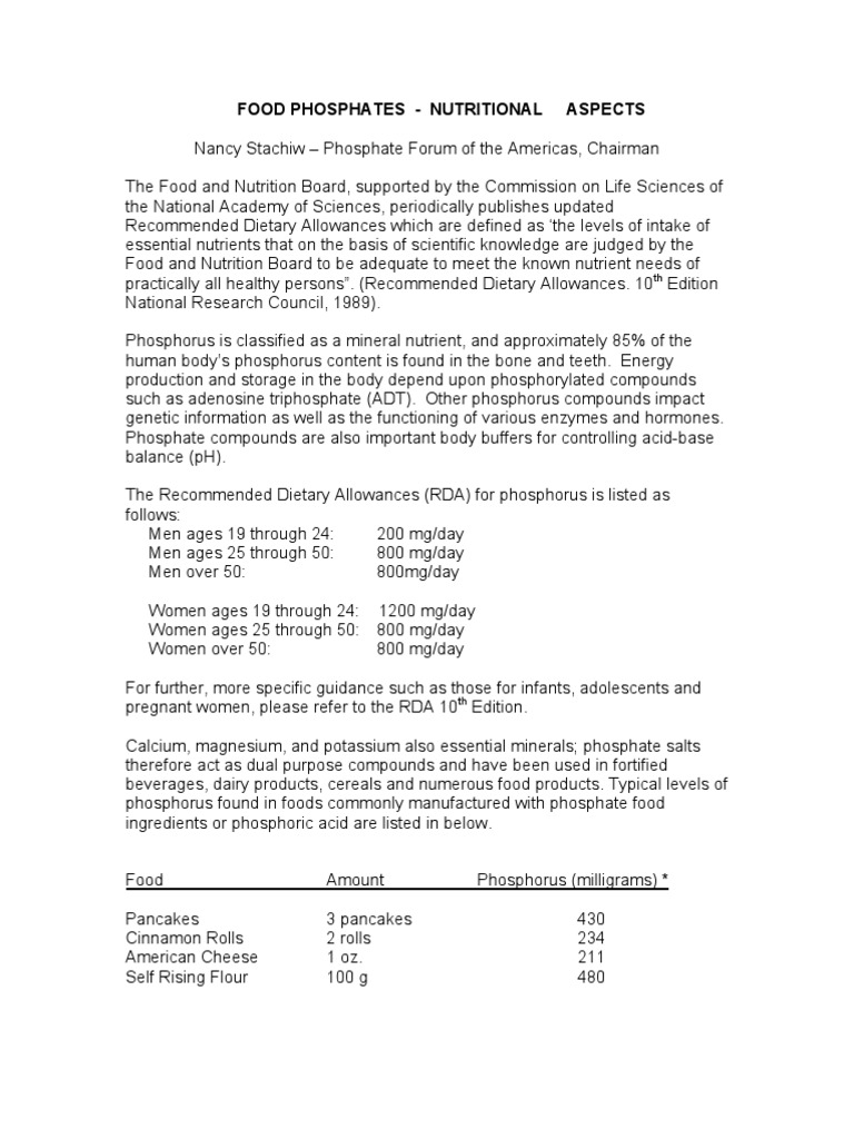 Nutritional Aspects of Phosphorus RDA | PDF | Magnesium | Nutrition