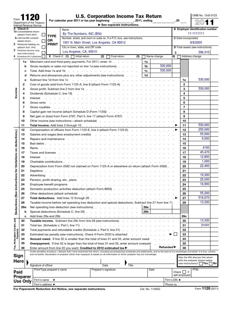 2011 U.S. Corporation Tax Return Form | PDF