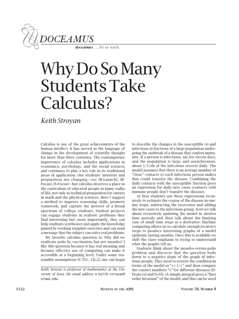 Why Do So Many Students Take Calculus PDF Teaching Mathematics Calculus