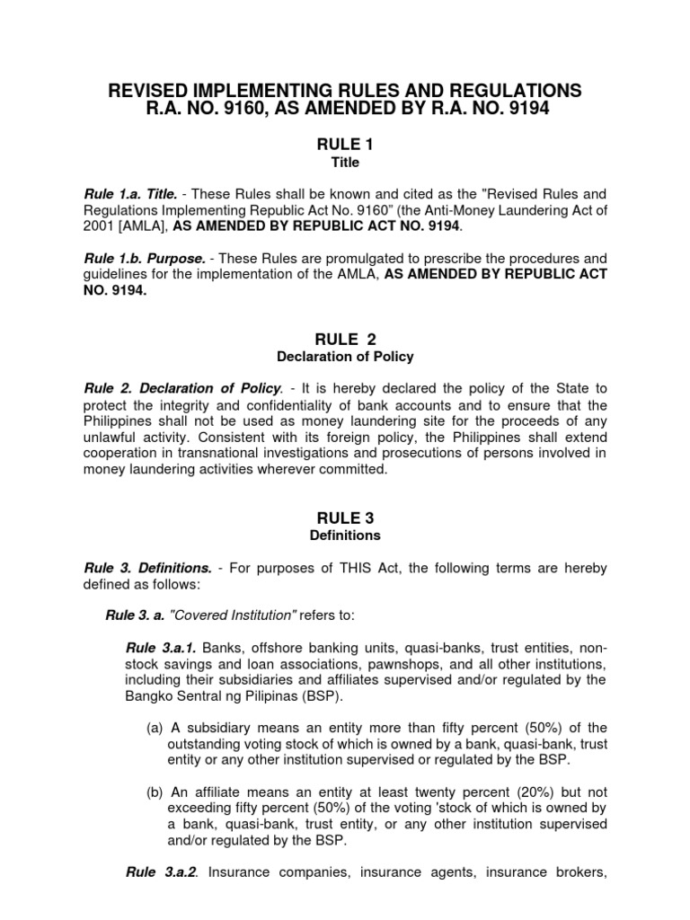RA 9194 - Implementing Rules and Regulations | Securities (Finance ...