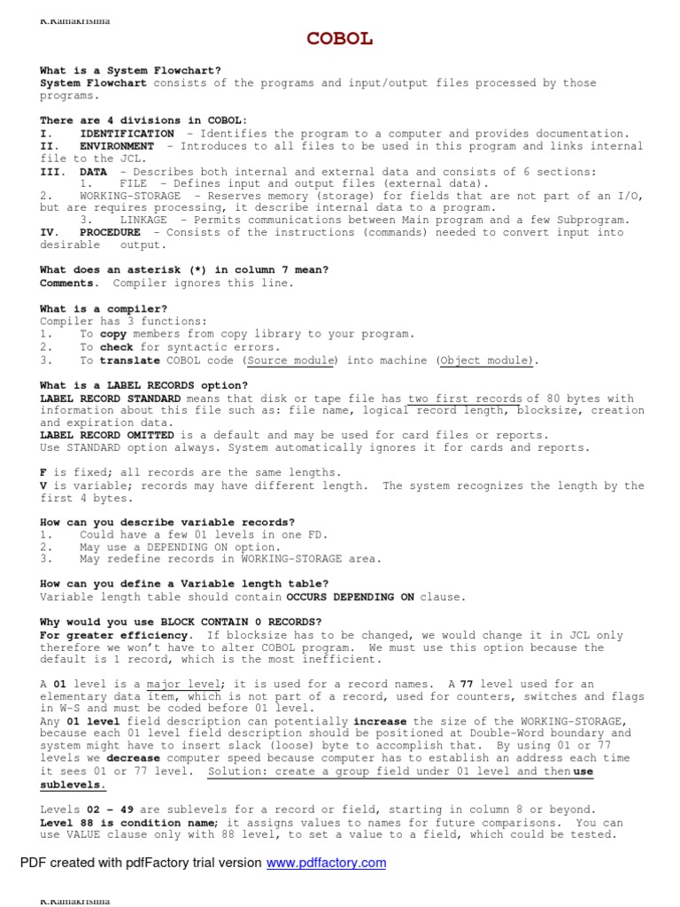 COBOL System Flowchart Overview | PDF | Subroutine | Parameter ...