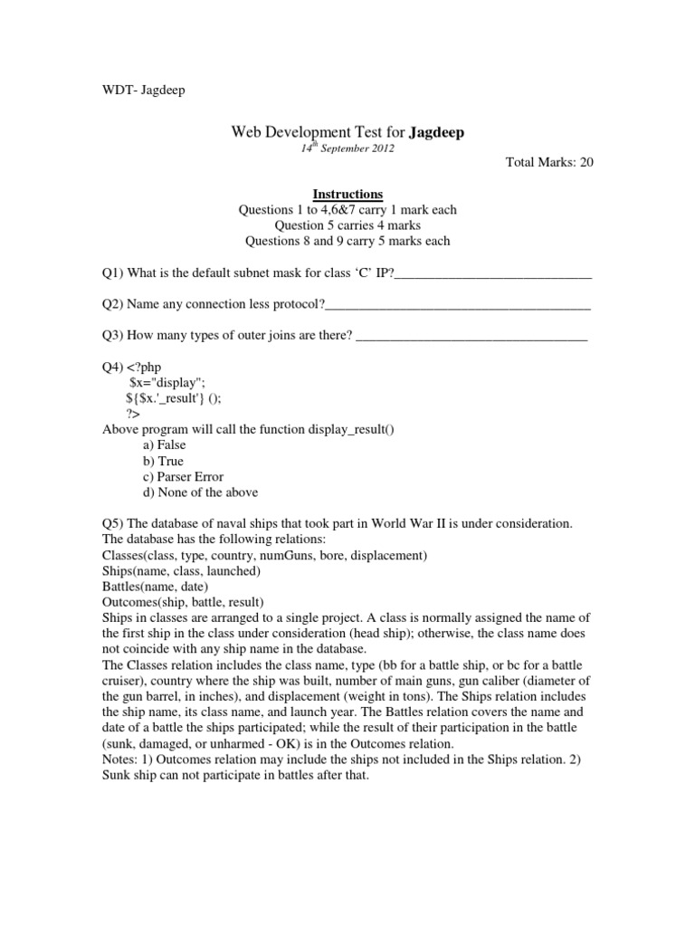Web Development Test Questions | PDF | Computers | Technology & Engineering