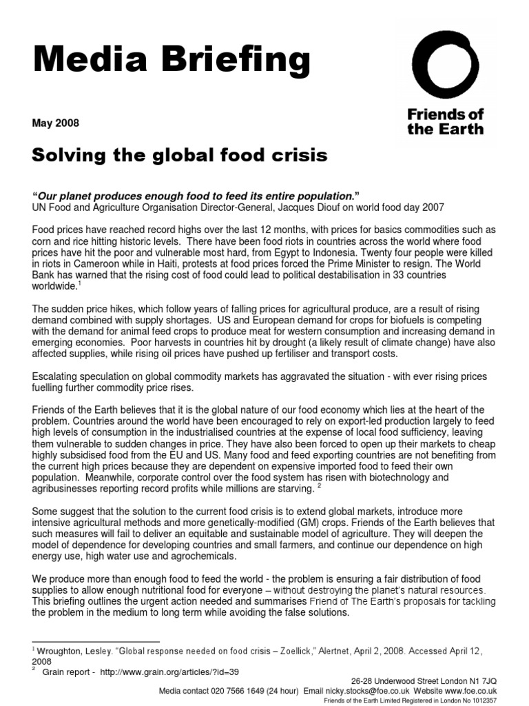 Solving Global Food Crisis Through Sustainable Agriculture Pdf 2007