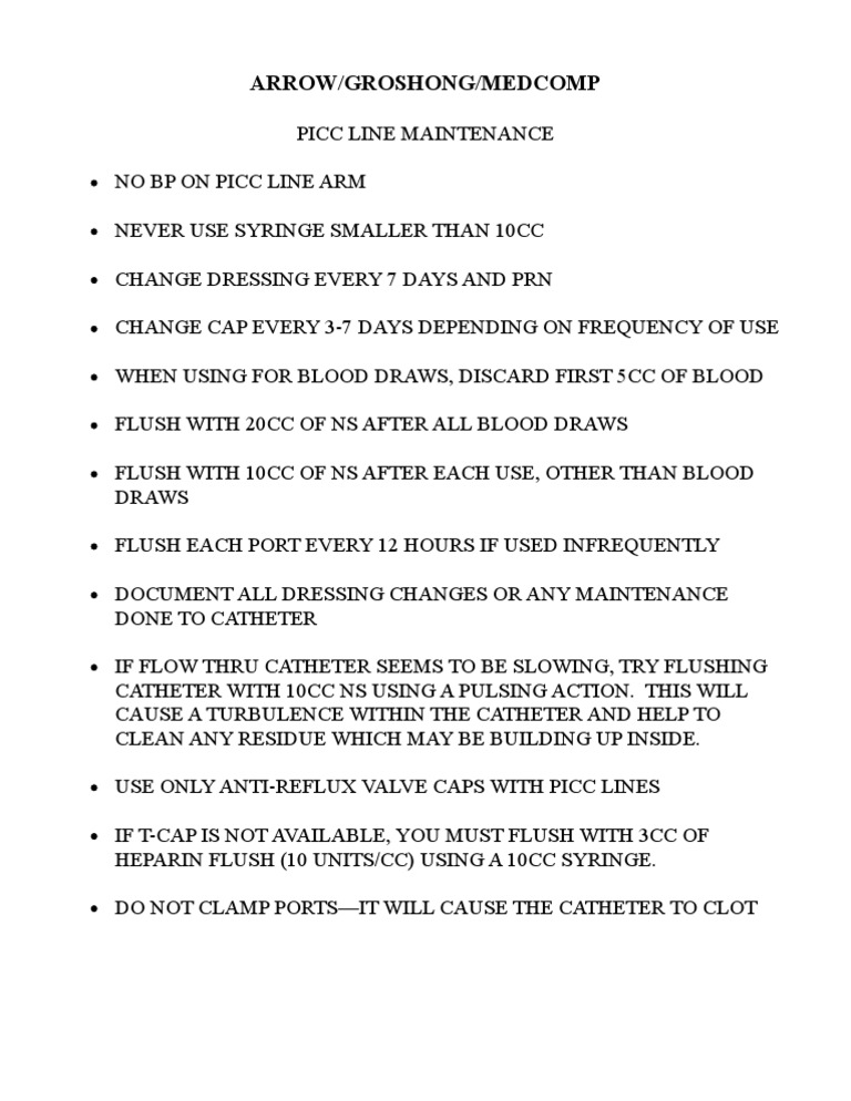 PICC Line Instruction Sheet[1]
