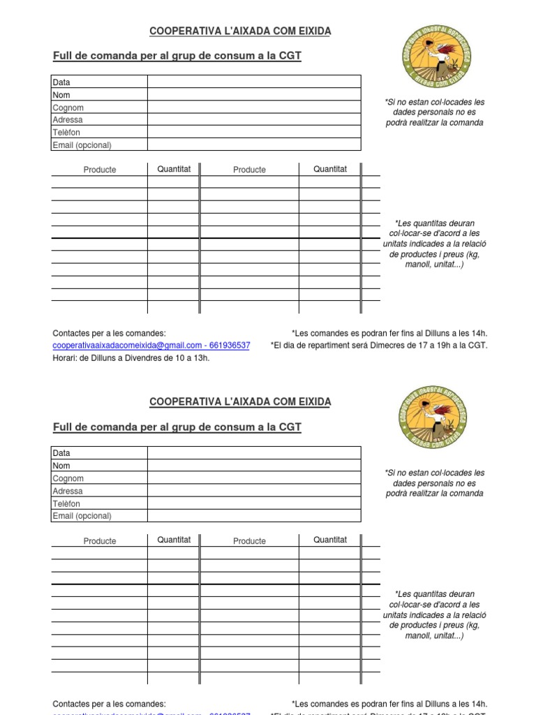 Full de Comanda (Per Imprimir) | PDF