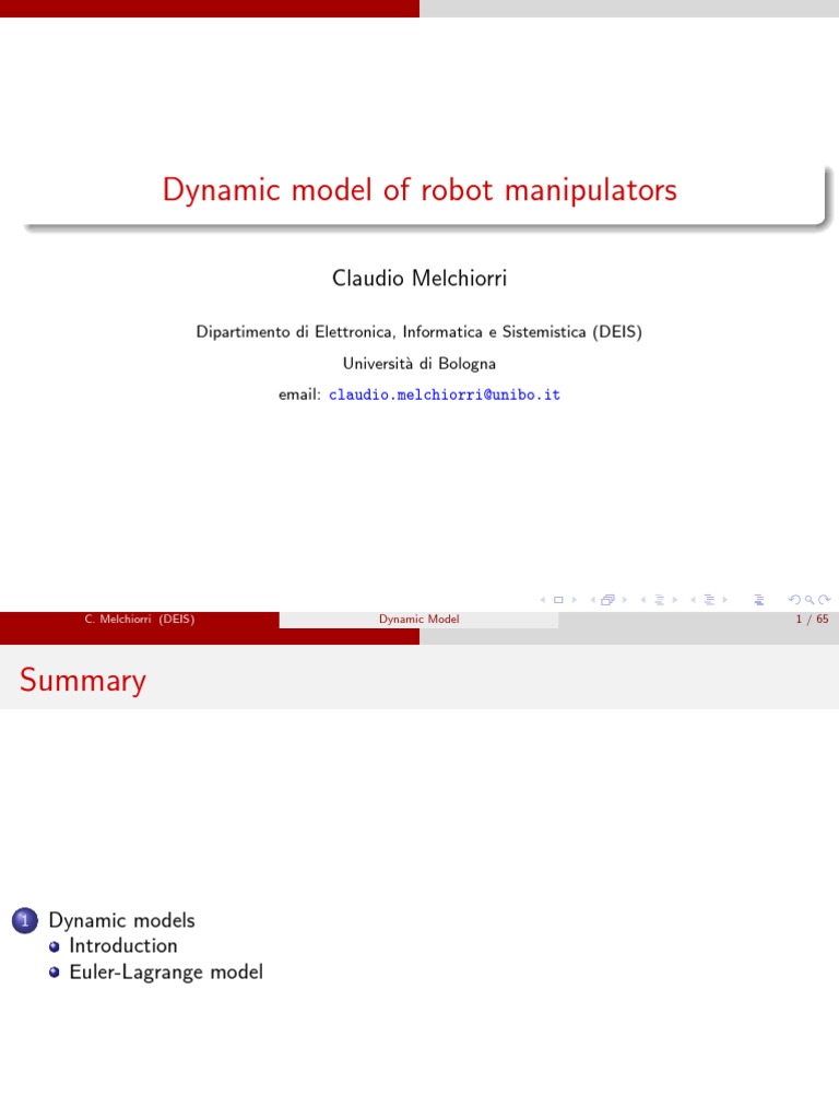 Dynamic Model of Robot Manipulators: Claudio Melchiorri | PDF ...