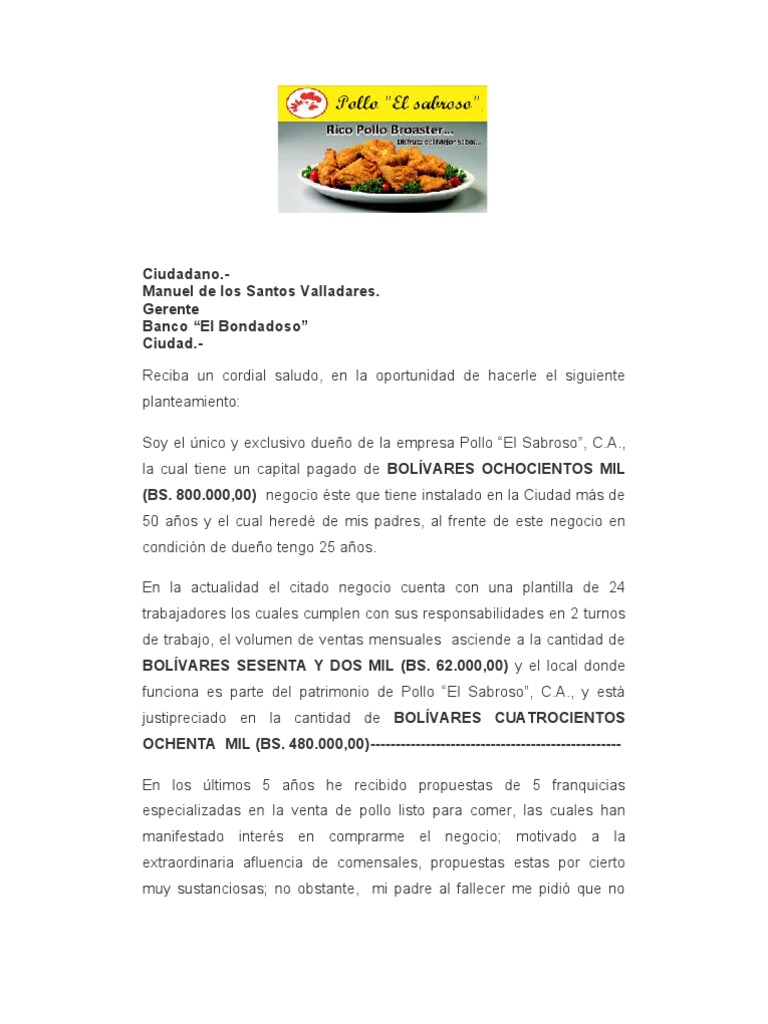 Carta De Solicitud De Credito A Un Banco - Las Cartas 