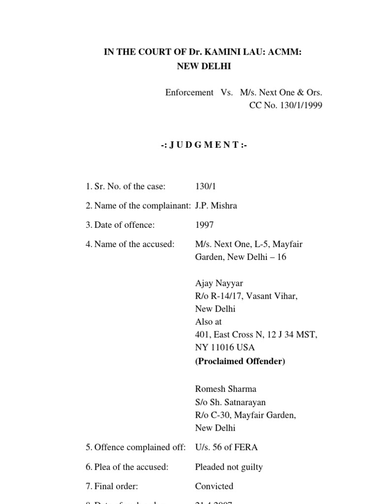 Romesh Sharma FERA Case Judgement PDF Evidence (Law) Crime & Violence