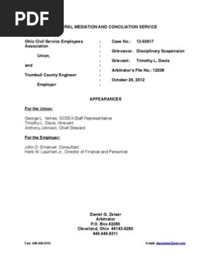 Tim Davis Five Day Suspension Arbitration Decision